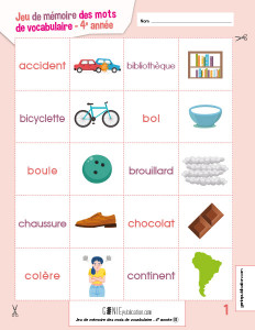Jeu de mémoire des mots de vocabulaire – 4e année