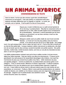 Un animal hybride – Compréhension de texte